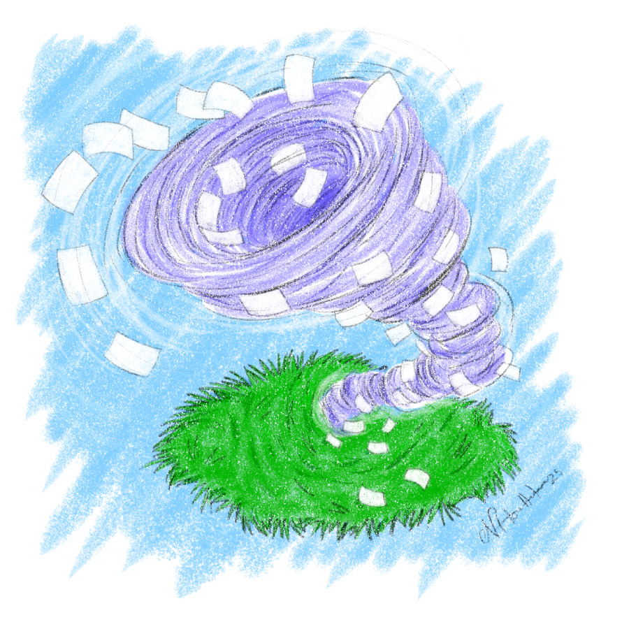 Orkan der blæser papirer væk